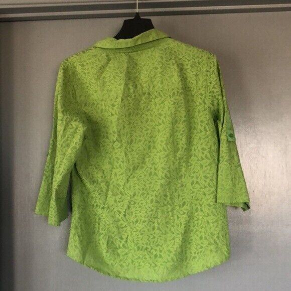 Coldwater Creek Button Up Shirt Womens Medium M Green Floral ¾ Sleeve Roll Tab - Picture 2 of 6